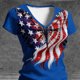 thumbnail image 4 of Camiseta de Manga Corta de la Mujer Casual Suave Transpirable de Poliéster con Cuello en V Top de Impresión para Eventos Patrióticos de Uso Diario, 4 of 5