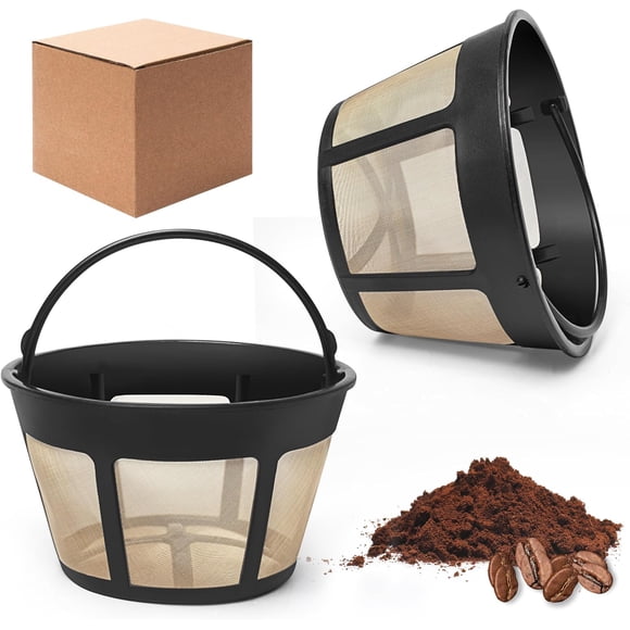 8-12 Cup Reusable Filter Basket With Mesh Bottom Fits MrCoffee Coffee Maker and Brewer - Permanent Filter Replacement for Mr Coffee Gold Basket-Style Filters 2-Pack