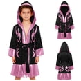 thumbnail image 5 of Haitryli Kids Boys Boxer Themed Outfit Boxing Training Outfit Satin Metallic Hooded Boxing Robes Cloak with Belt Black Pink 12, 5 of 6