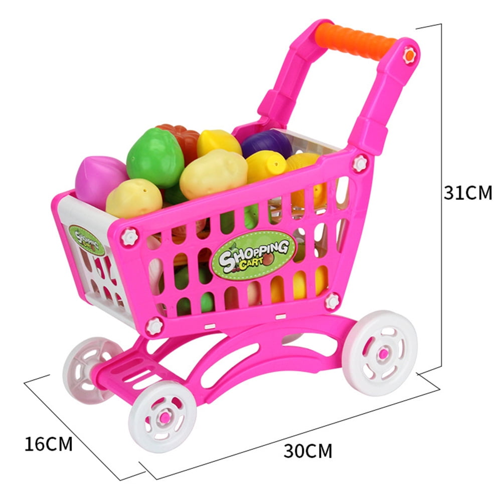 Plastic Supermarket Toys Shopping Cart with Fruits Miniature Food Play