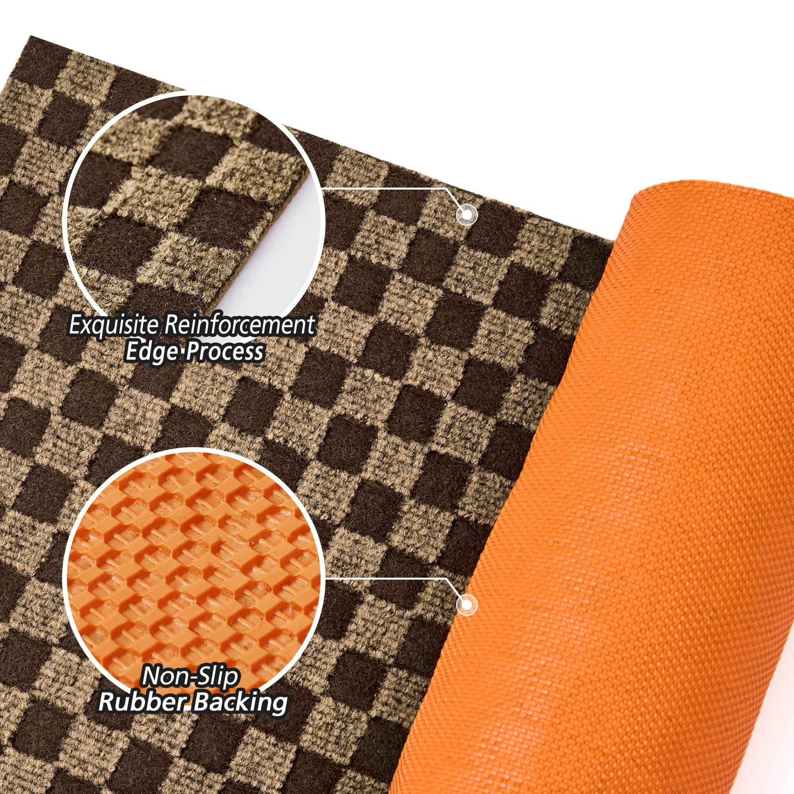 Morefany Runner Rugs Outdoor Indoor Area Rug with Rubber Backing Non Slip Carpet Custom Size Mat for Hallway Entryway Kitchen Garage Laundry checkered Brown 3' x 8'