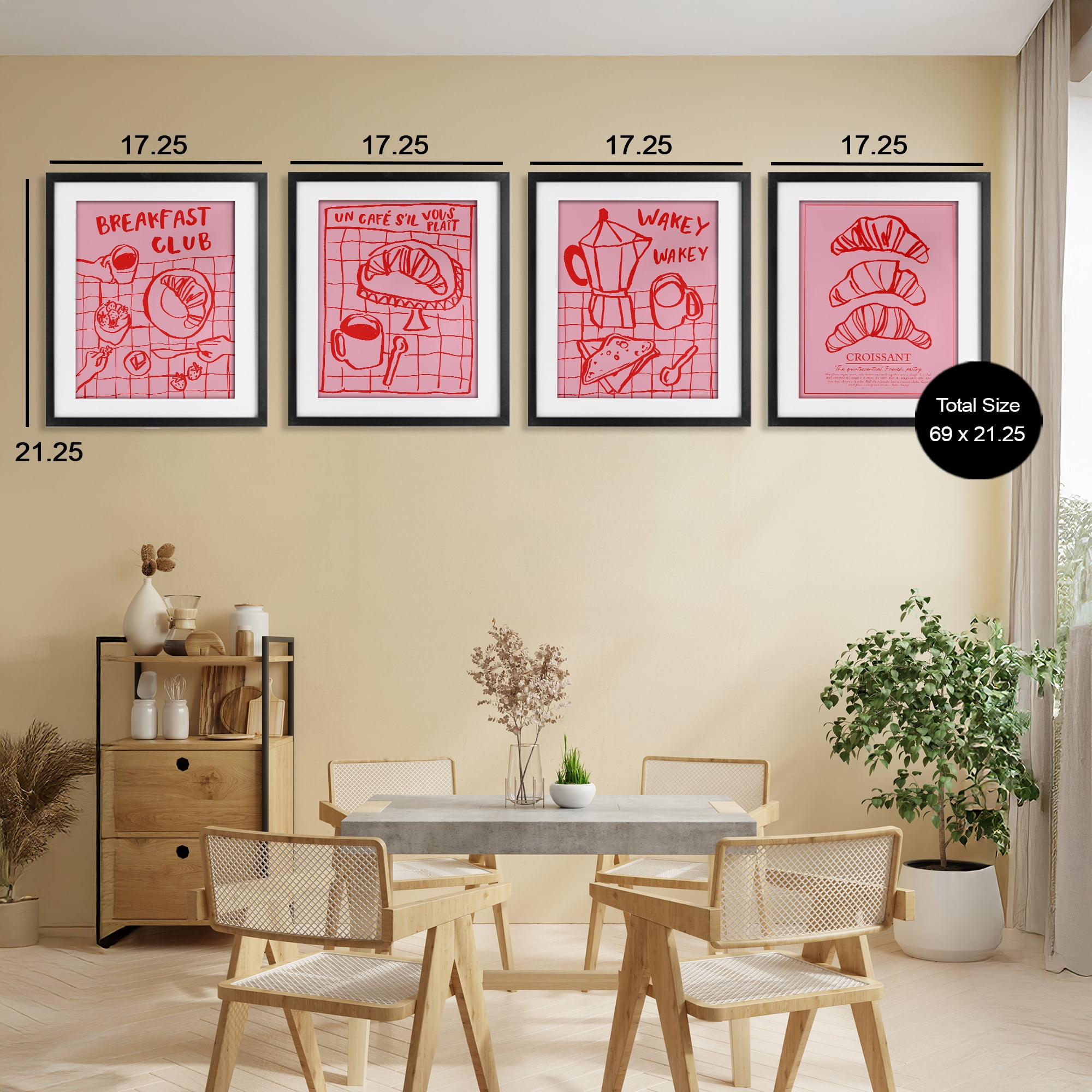Stupell Industries Pink & Red Breakfast Doodles 4 Piece Black Framed Print Under Glass Set, design by Jenaya Jackson