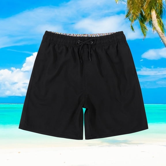 OOOUM Boys Swim Trunks Solid Color Drawstring Waist Bathing Suit Quick Dry Classic Fit Summer Shorts Black 7-8 Years