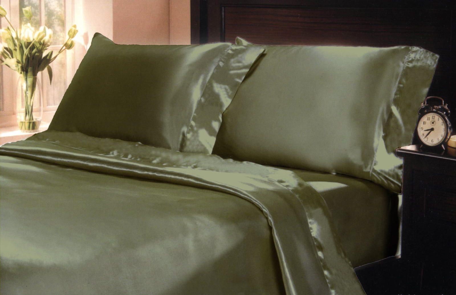 4-Pc Poly Satin Bed Sheet Pillowcase Set 15 inch Deep Pocket Lingerie