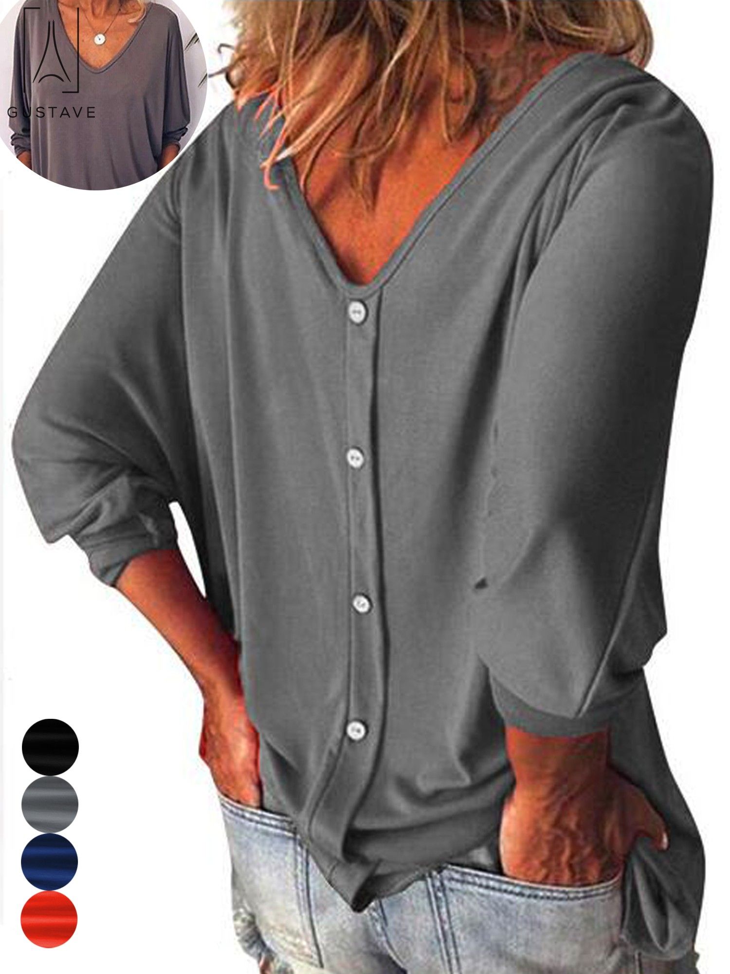 Cotton Linen Shirts for Women Summer Comfy Lightweight Casual Tops 3/4 Sleeve Button Tees Shirts 
