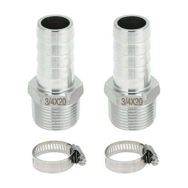 Accesorios de manguera de acero inoxidable 304 Unique Bargains 25/32" OD 3/4" BSPT Conector recto de espiga macho para aire, agua, aceite, gas, combustible 1 juego tono plateado