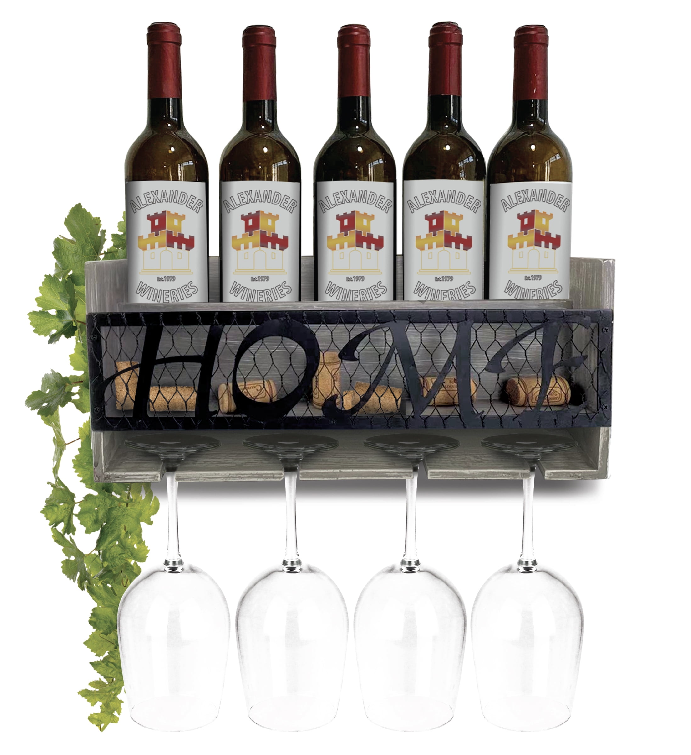 Cota Global Modern Grey Wall Mounted, Wooden Wine Bottle Holder For Wall