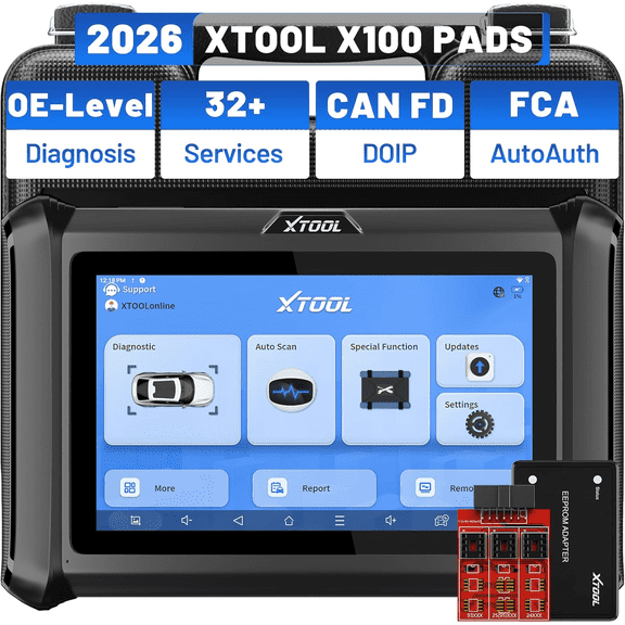 XTOOL X100 Pads Automotive AI-Assisted OBD2 Scanner Diagnostic Tool Key Fob Programmer with EEPROM Adapter Immobilizer, 32 Services