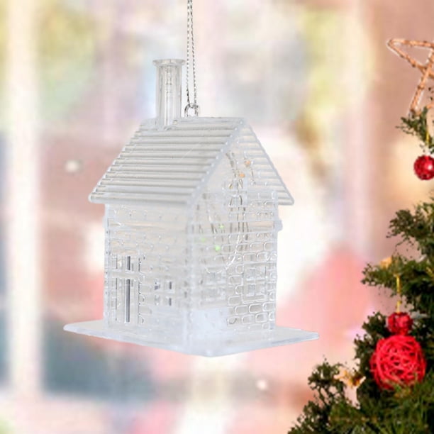 Decoración navideña con escena de pueblo con luces LED, casas transparentes, batería para el hogar, Navidad Estilo A