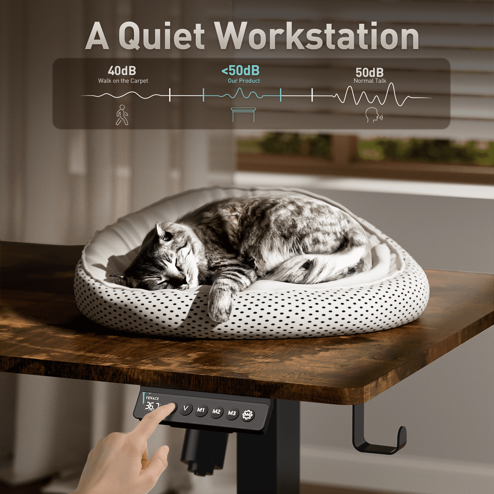 VVENACE Electric Standing Desk, Office Desk, Computer Desk, 55 inch 4 Memory Height Ergonomic Sit Stand up Desk, Height Adjustable Desk, Brown, 2 Split Boards