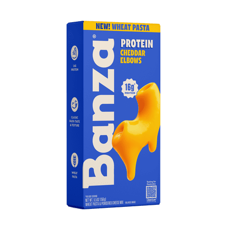 Banza Wheat Protein Cheddar Elbows Mac & Cheese – 16g Protein per Serving, No-Compromises Taste & Texture, Creamy & Cheesy, Powered by Chickpeas, 5.5oz