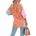 thumbnail image 5 of Liacowi Women Juniors Casual Shirts Color Block Button Down Blouse Long Sleeve Lapel Loose Fit Tops Oversized Boyfriend Tops with Pockets, 5 of 9