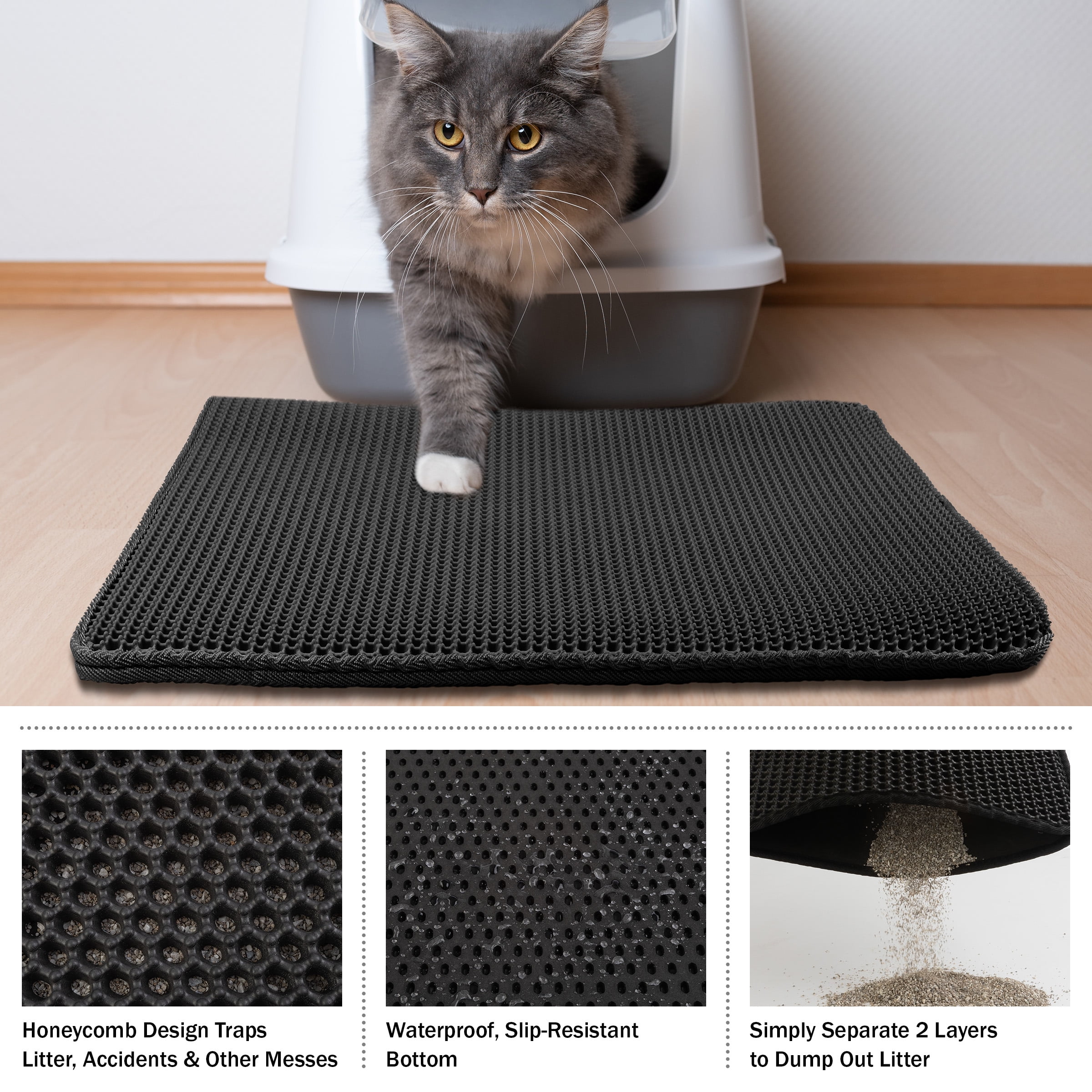 PETMAKER 30x24-Inch Double-Layer Waterproof Cat Litter Mat (Black)