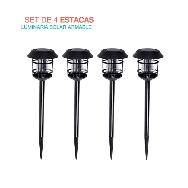 Set 4 Luminaria Estaca Luz Led Impermeable Recargable Jardin negro 6.49 pulg