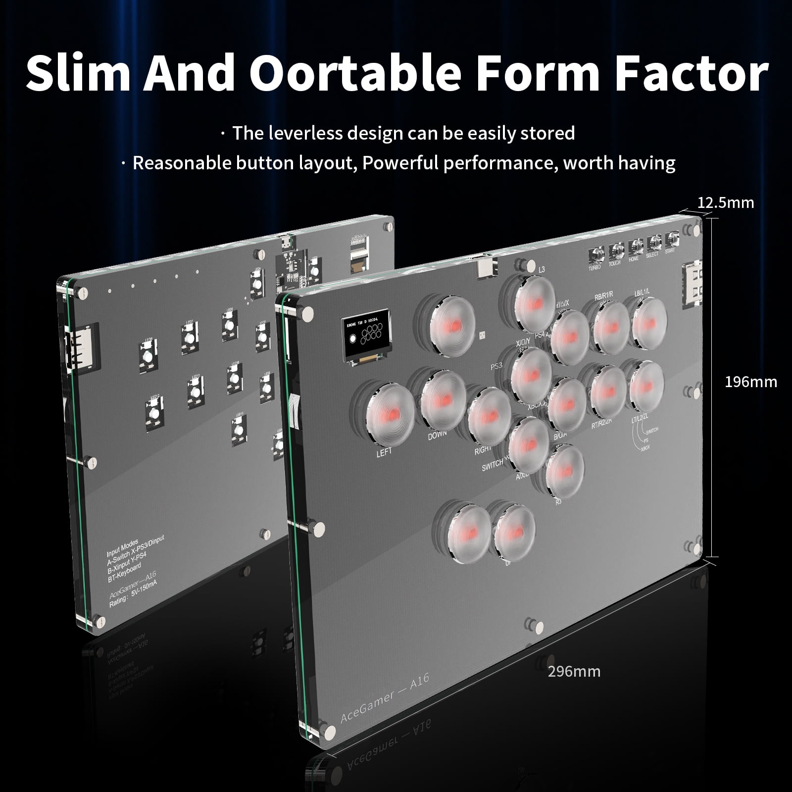 AceGamer Arcade Stick 16Keys All-Button Gamerfinger with Turbo Functions & Custom RGB,Arcade leverless Controller Street Fight for PC/PS3/PS4/Switch/Steam Game Keyboard-Supports Hot Swap & SOCD
