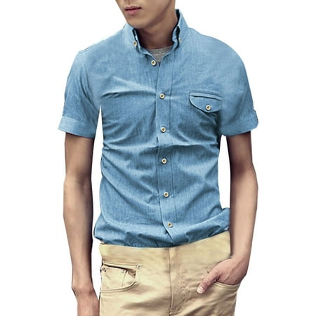 Unique Bargains Men's Short Sleeve Casual Button Up Shirts