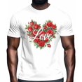 thumbnail image 2 of Camisetas para hombre, camiseta de algodón con cuello redondo, diseño de rosa roja y hojas, manga corta, con corazón de San Valentín., 2 of 8