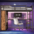 thumbnail image 2 of Queen Size Loft Bed, Metal Loft Bed Frame with Built-in Wardrobe, Desk and Shelves, Space-Saving Loft Bed for Small Rooms, Studio Apartment, Black, 2 of 10