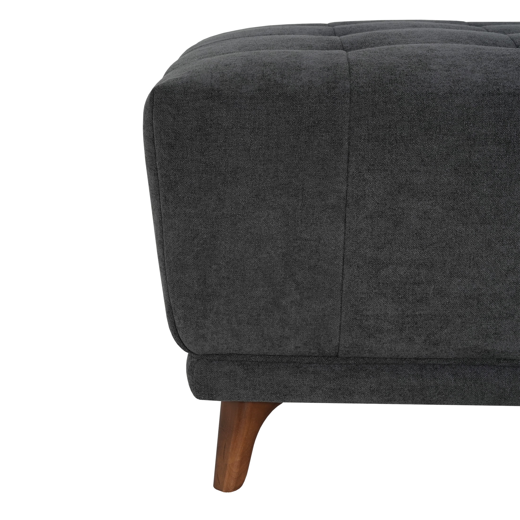 Christopher Knight Home Chenille Ottoman, Solid Wood Legs, Button-Tufted Footstool Coffee Table, Charcoal Gray