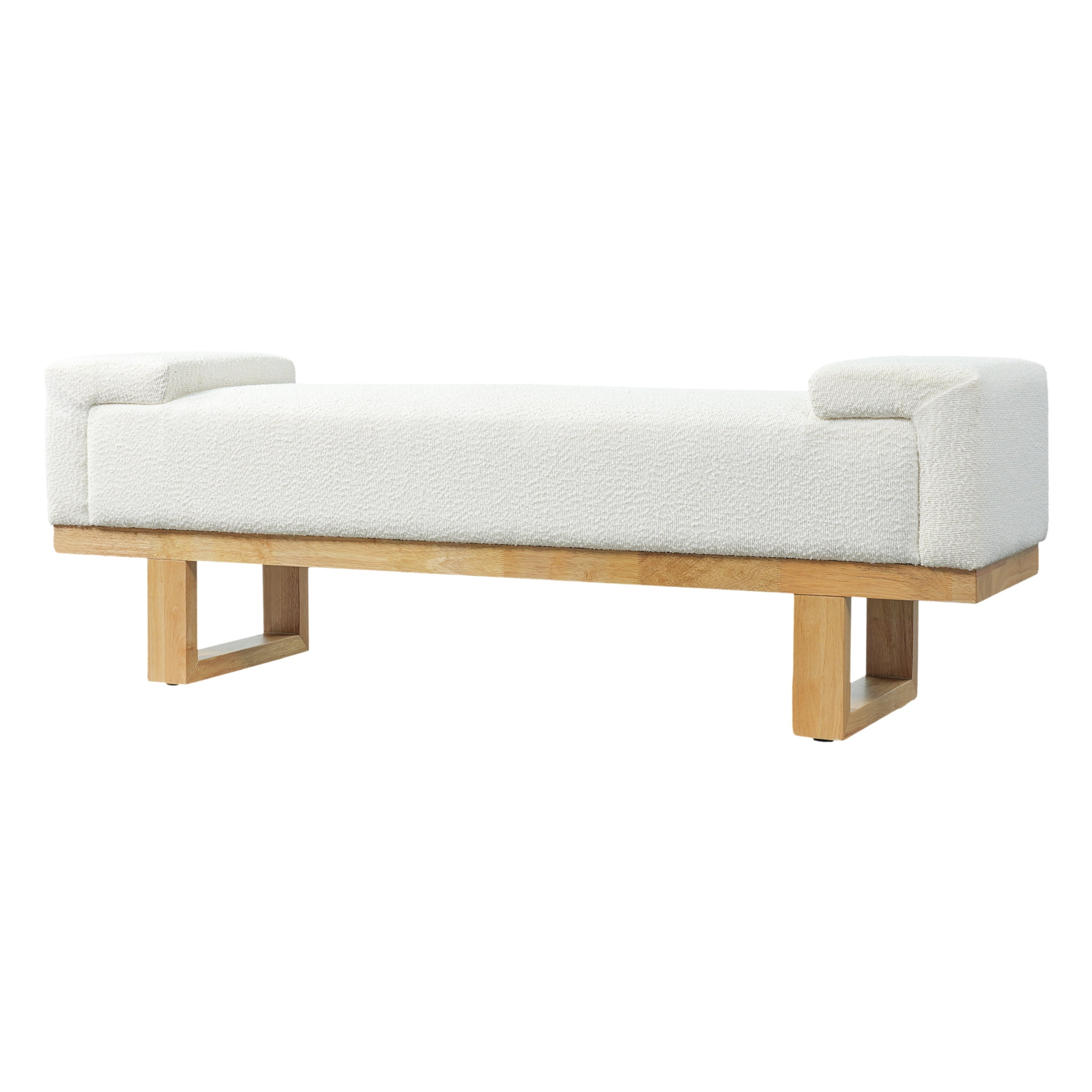 Christopher Knight Home Boucle Upholstered Ottoman Bench with Solid Wood Legs, Ivory and Natural