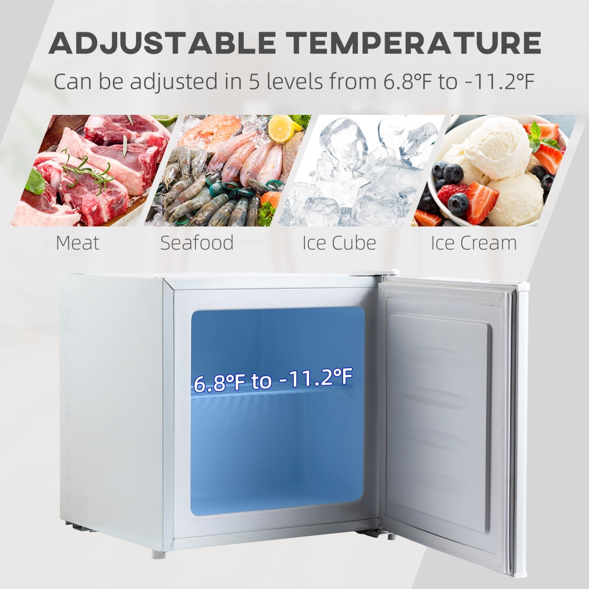 1.1 Cu Ft Mini Freezer Countertop Compact Upright Freezer Removable Shelves Reversible Door for Home Dorm Apartment Office White