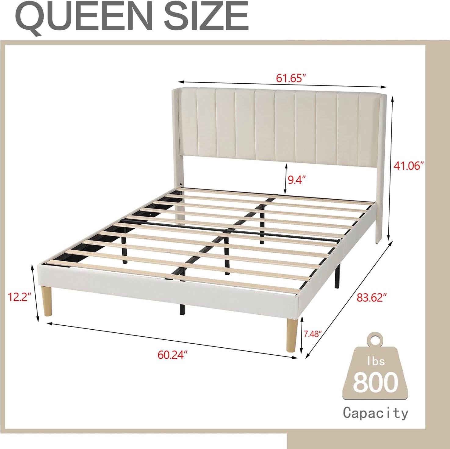AGARTT Upholstered Platform Full Size Bed Frame with Headboard Wooden Slats Support,Beige Velvet