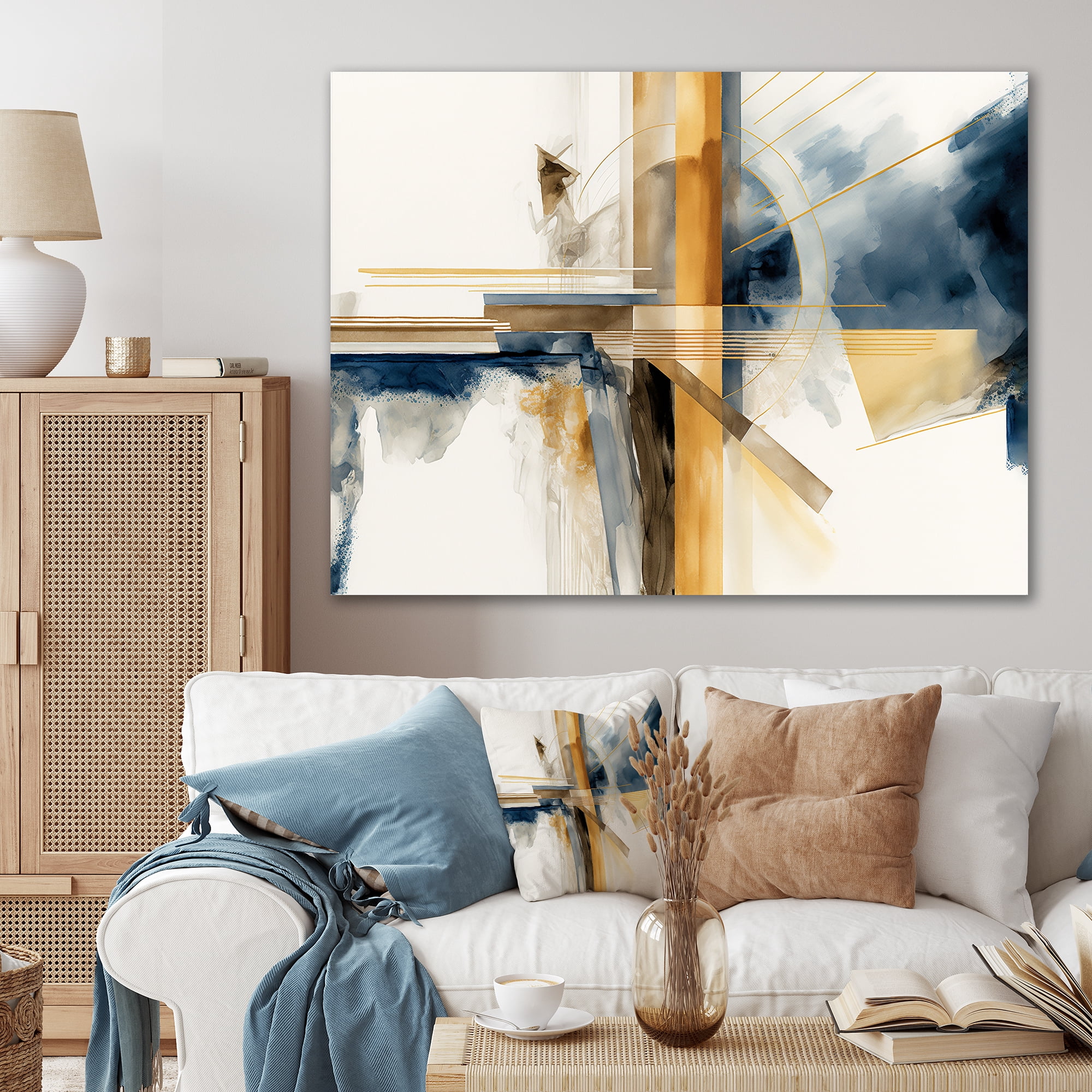 Designart Modern Blue And Gold Abstract IV Canvas Wall Art