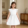 thumbnail image 2 of Grblisyd Girls Dresses Size 10-12 Summer Solid Color Cotton Linen Sundress Casual Party Wedding Ruffle Sleeve Crew Neck Knee Length A Line Dress, 2 of 6