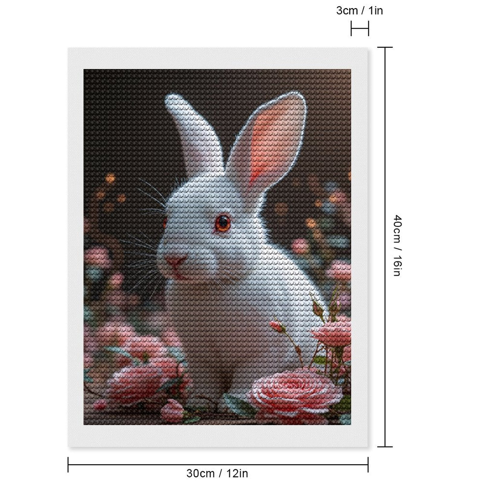 Diamond Art Kits for Adults, White Bunny Among Pink Roses 5D Diamond Painting Kits for Adults Beginners, DIY Full Drill Diamond Painting, Gem Art and Crafts 12x16