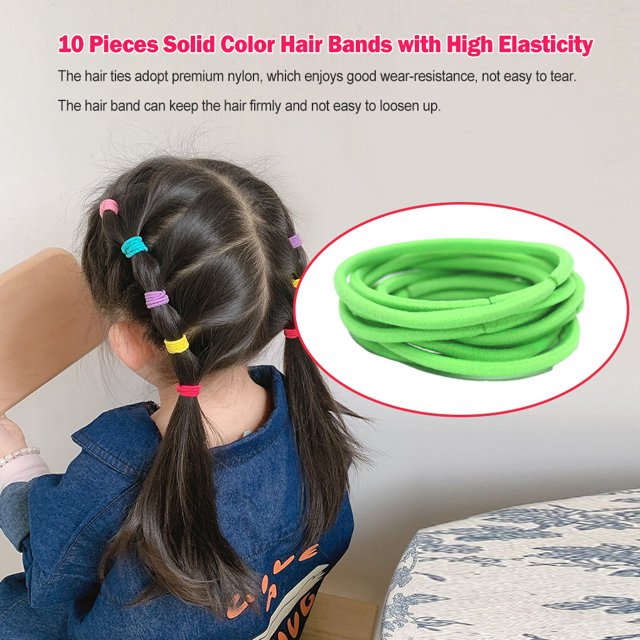 10 Pièces Bandes de Cheveux Mélangés Extensibles Réglables Décoratif Haute Élasticité Titulaire de Queue de Cheval de Protection Filles Accessoires Fluorescents Vert