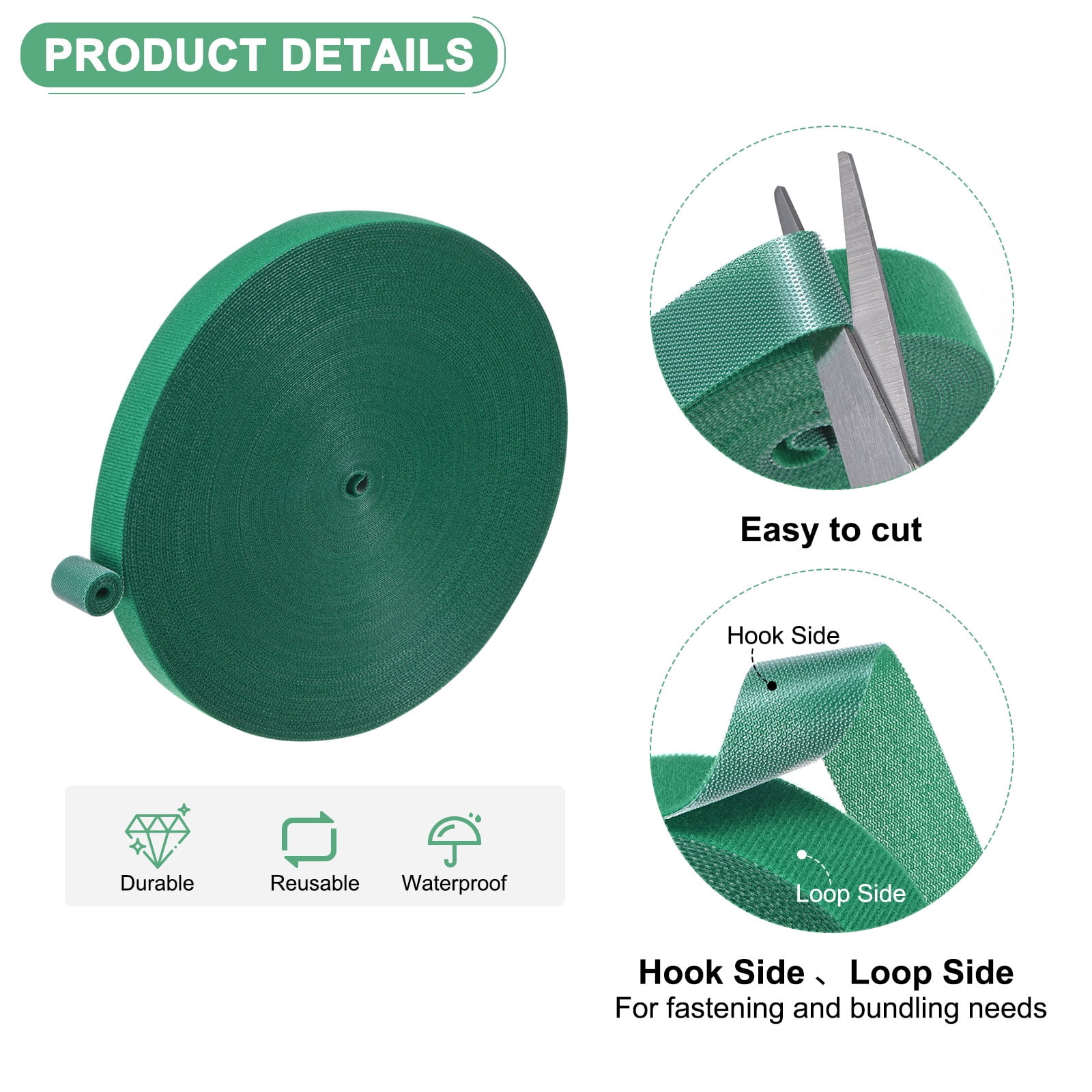 Uxcell 1-Roll Garden Plant Tape, 164 ft x 0.8 in Garden Hook and Loop Plant Ties for Plants/Vines, Green