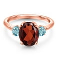 thumbnail image 3 of Gem Stone King 3.80 Ct Oval Red Garnet Blue Zircon 18K Rose Gold Plated Silver Ring (Size 8), 3 of 6