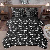 Homewish Kids Children Stars Print Twin Bedding Sets 7-Piece,Starry Sky Bedding Comforter Set Microfiber,Black White Breathable Sheet Sets,Luxury Bedroom Decor,Reversible