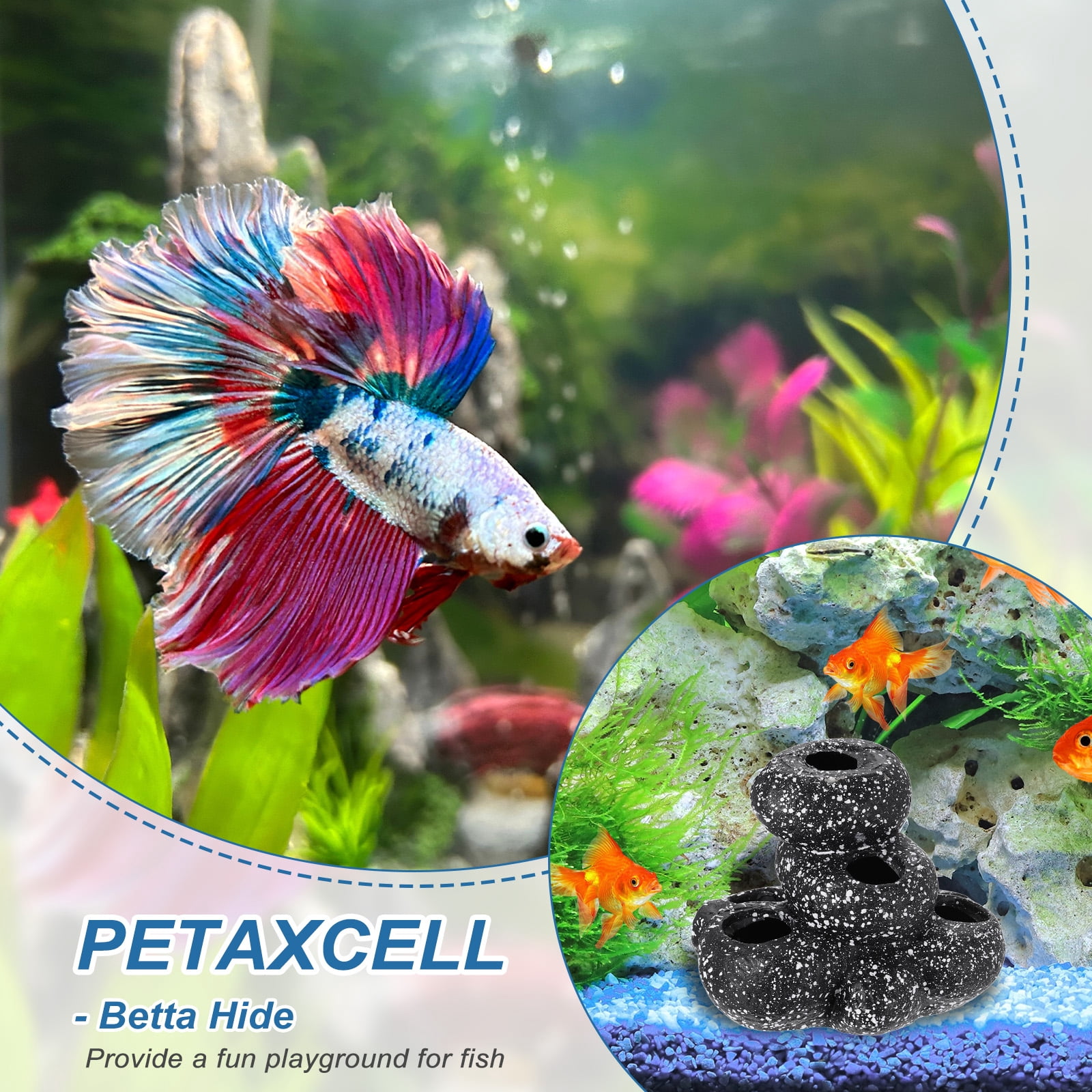 Uxcell Aquarium Decorations Rocks, 5.9x4.4x4.6 Inch Betta Hide Resin Realistic Fish Tank Ornaments, 2Pcs(Grey), Intended for Small Fish / Shrimp / Guppy
