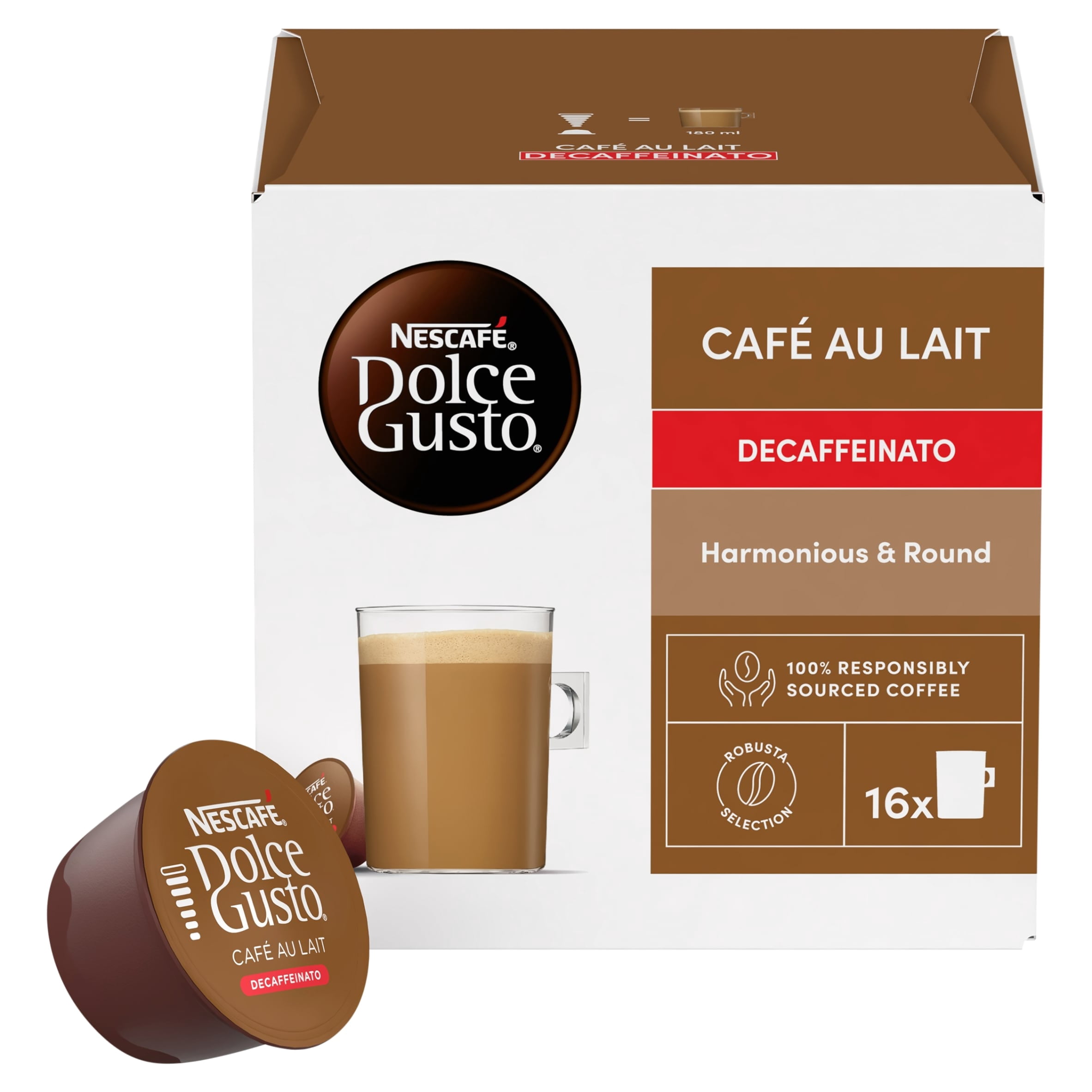 Nescafe Dolce Gusto CafÃ© Au Lait Decaff Coffee Pods x16 160g, Imported from Britain
