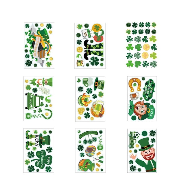 De Decoración Adhesiva Para Ventana, Pegatinas De Trébol Para Ventana, Adhesivos De La Suerte De Elfo Verde Para Decoración De Festival, Hogar, Escuela, Aula 9 Hojas Yuarrent HA043984-02