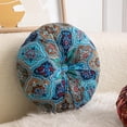 thumbnail image 3 of Monebena Round Floor Pillow Cushion Pleated Throw Pillows Boho Printed Accent Pumpkin Decorative Throw Pillows with Button Cotton Linen Pillow Cushion for Sofa Couch Vanity Chair Bed Diameter 14", 3 of 10