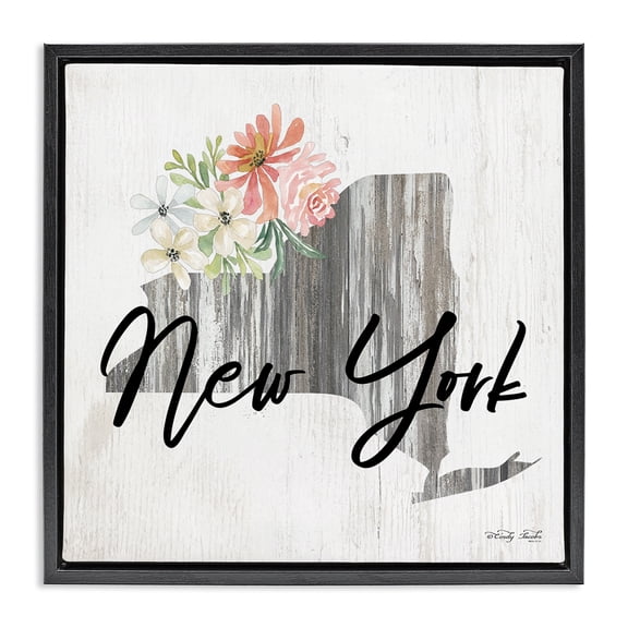 Stupell Industries Shabby Chic Shabby Chic New York Black Floating Frame Canvas Art, 18 x 18, by Cindy Jacobs