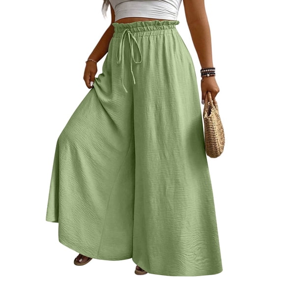 Garbnen XL-5XL Plus Size Palazzo Pants for Women Casual Flowy High Waisted Women Wide Leg Pants Summer Beach Travel Trouser Pants
