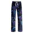 thumbnail image 4 of Halloween Pajama Pants for Women, Neon Splatter Pumpkin & Spiderweb Print Wide Leg Lounge Bottoms with Drawstring Waist, Soft Breathable Sleep Trousers, 1 Pair Blue L, 4 of 5