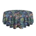 thumbnail image 5 of Blue Pioneer Flower and Paisley Pattern Round Tablecloth 60"x60",Wrinkle Wipeable Table Cloth for Kitchen Dining Room Picnic Patio Party, 5 of 6
