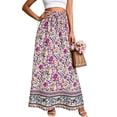 thumbnail image 3 of Skirts for Women Floral Print Maxi Skirts Summer Flowy Long Skirts High Waist (Purple XXL), 3 of 8