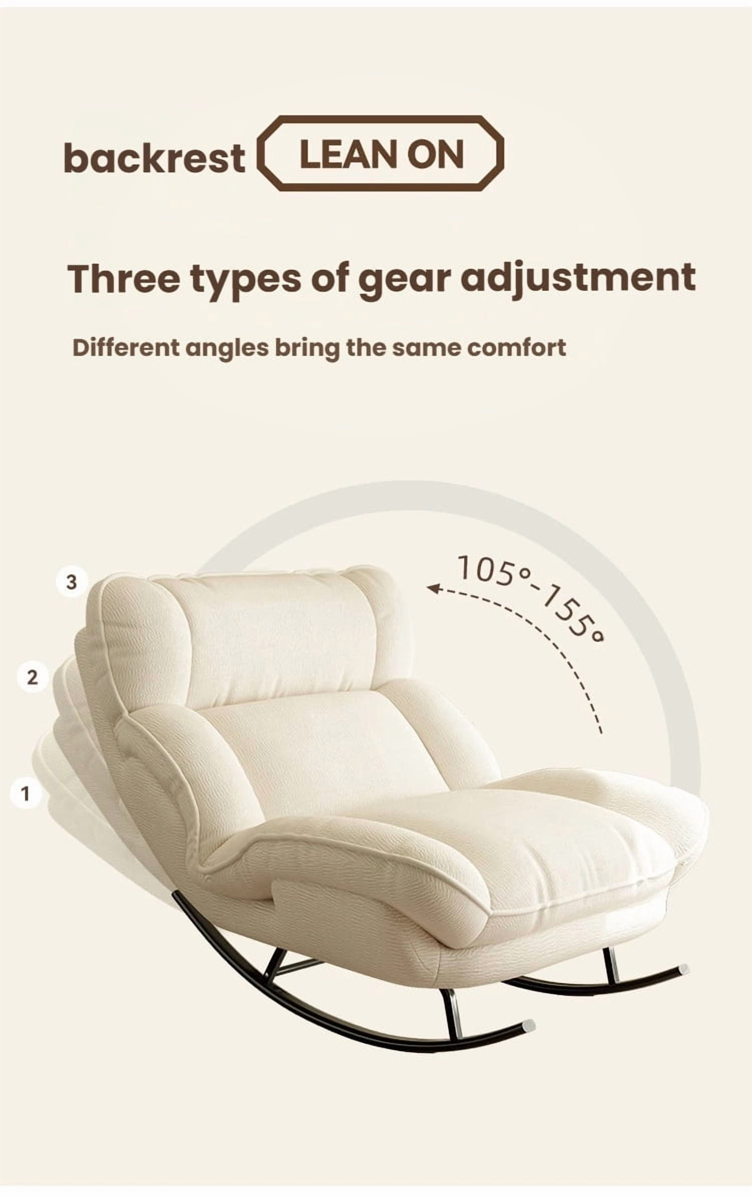 Keerffo Sofa Rocking Chair Metal Frame with Adjustable Backrest Comfortable Decorative Chair Modern Ergonomic Sofa for Living Room Bedroom