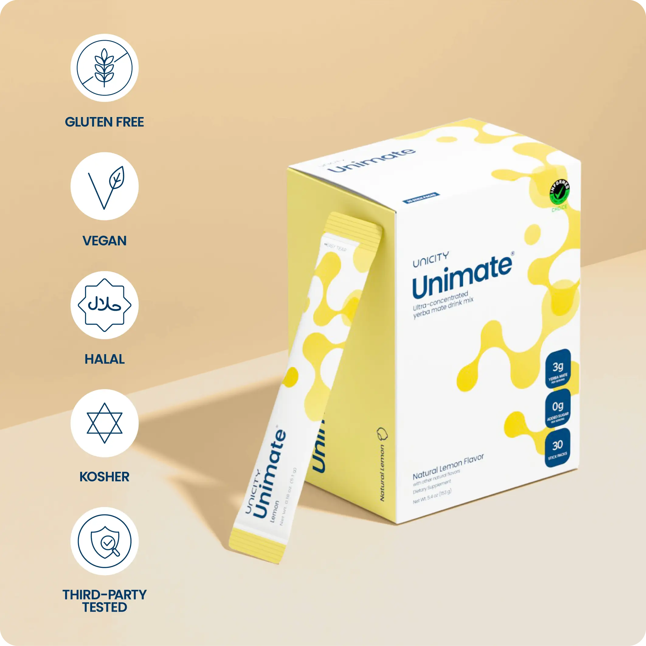 Unicity Unimate Lemon & Lemon Ginger Drink Mix Duo Pack, 60 Sachets Total (2 Boxes x 30), Citrus Ginger Beverage Powder, Low Calorie Daily Drink Mix, Travel Friendly Sachets for Men & Women