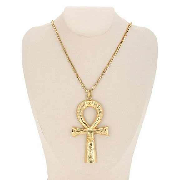 Egyptian ankh necklace Ancient Egyptian Key Of Life Ankh Cross 14K Yellow Gold Pendant Necklace Punk Hiphop Long Chain Necklace Jewelry
