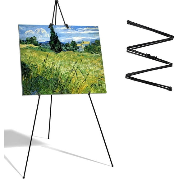 Easel Stand 63" Folding Easels for Display, Portable Floor Standing Tripod Black Easel, Welcome Sign Stand for Wedding, Painting, Arts & Crafts (with Clips)