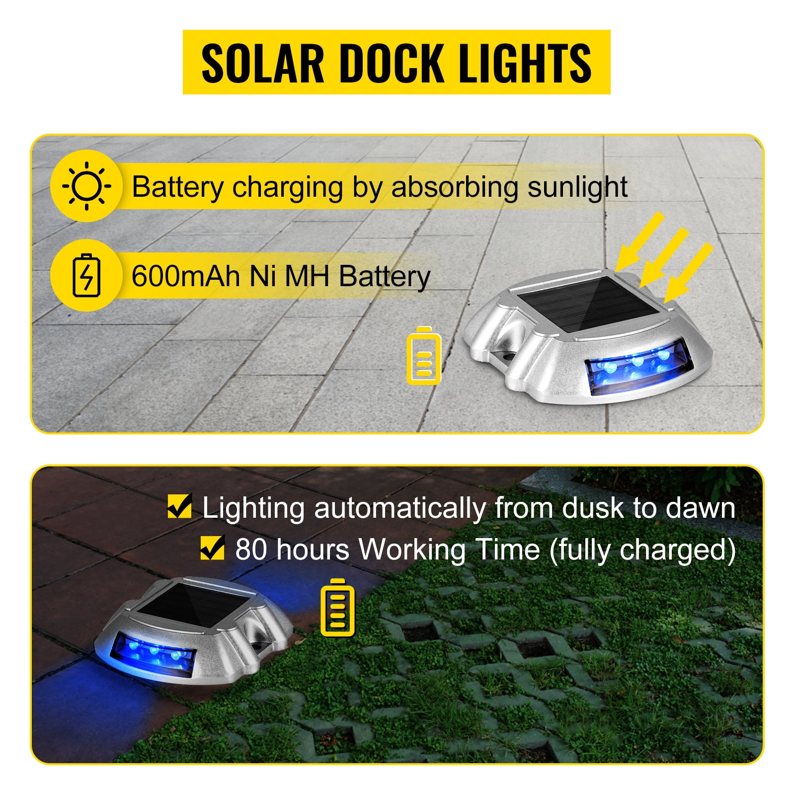 VEVOR Driveway Lights, Solar Driveway Lights 16-Pack, Dock lights with Switch, in Blue