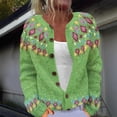 thumbnail image 2 of Wutalume Women's Fair Sweaters Neck Loose Fit Button Up Chunky Sweater Open Front Casual Fall Knit Jacket, Comfortable and Stylish Top for Layering,Green XL, 2 of 4