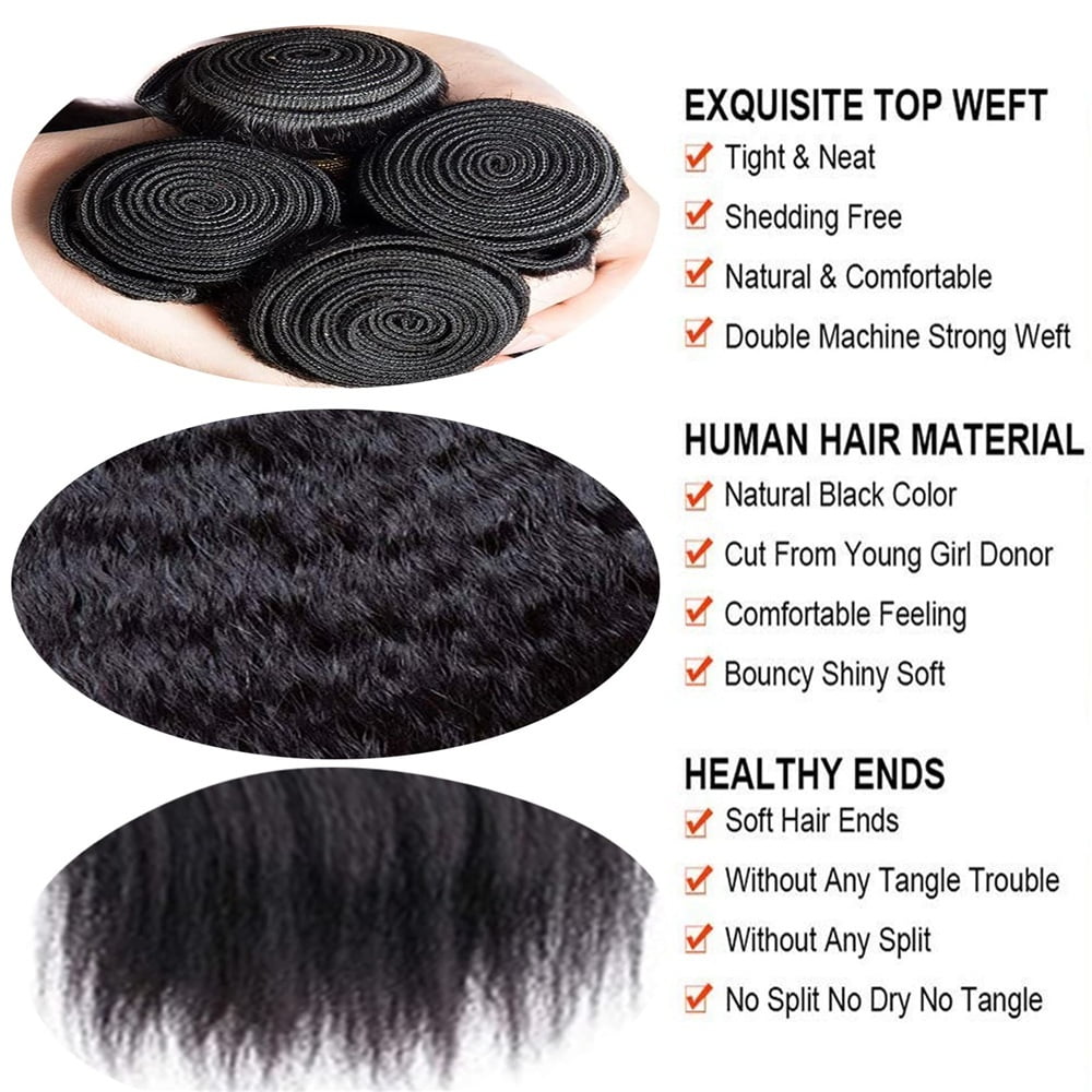 Brazilian Kinky Straight Human Hair Bundles 1/3 Pcs Yaki Straight Remy Hair Extensions