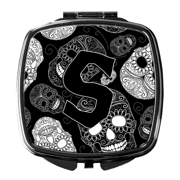 Letter S Day of the Dead Skulls Black Compact Mirror